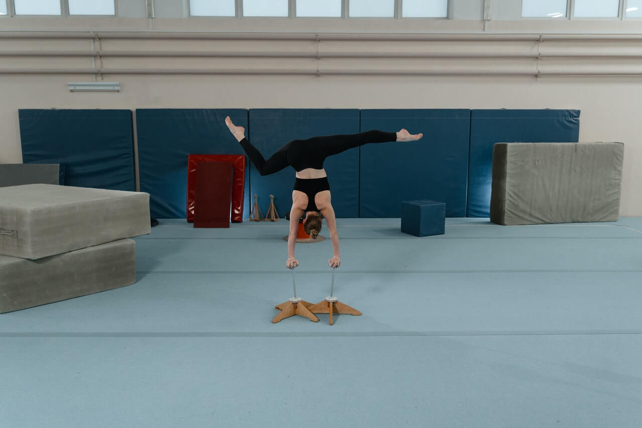 Gymnast performing skill for social media