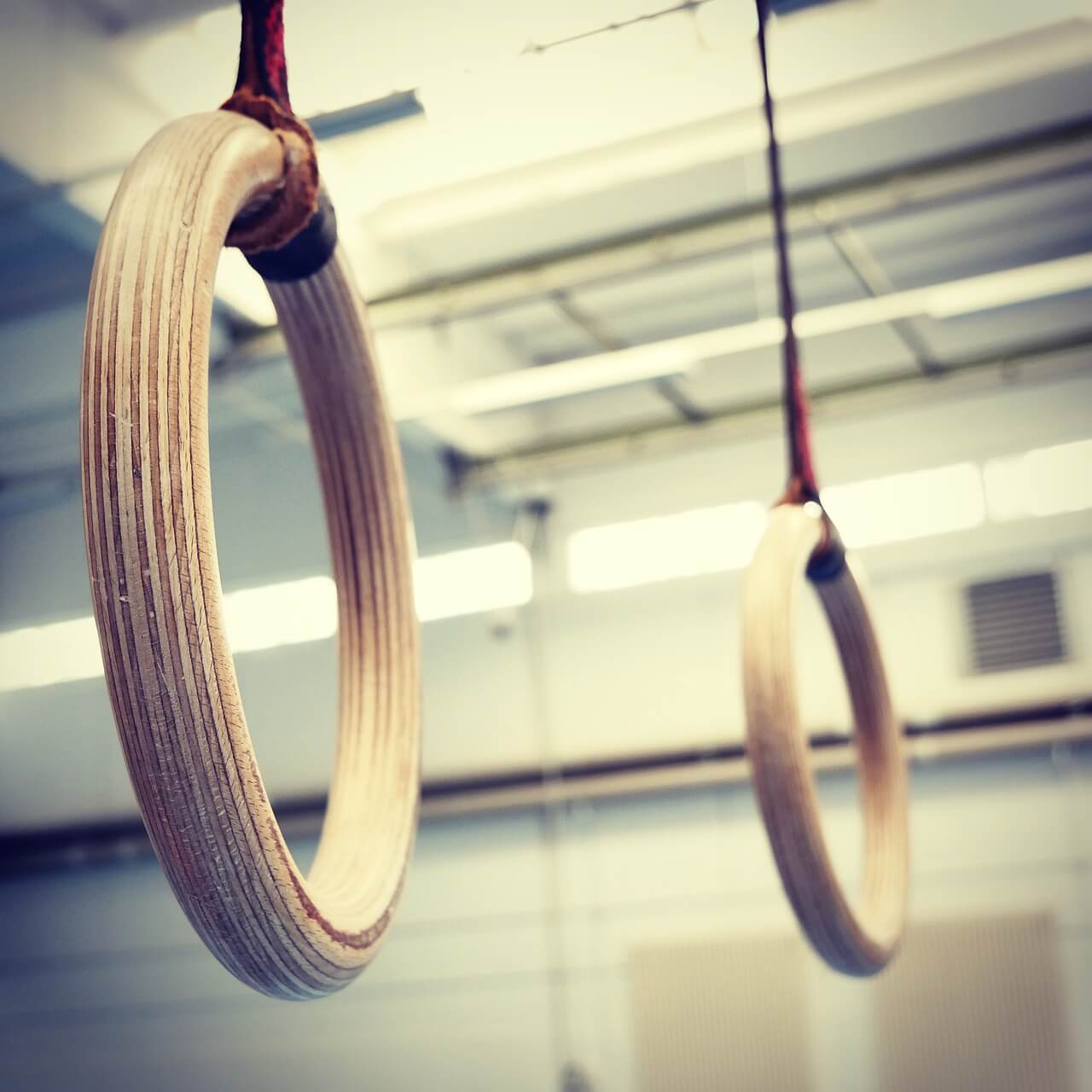 Gymnastics rings in a gym