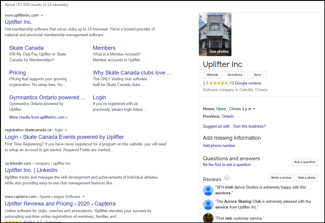 Google My Business screenshot example for gymnastics marketing ideas